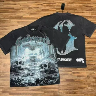 Godspeed Distressed Black Graphic Skull UFO T-Shirt