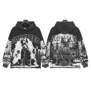 Godspeed Graphic Print Distressed Black Hoodie