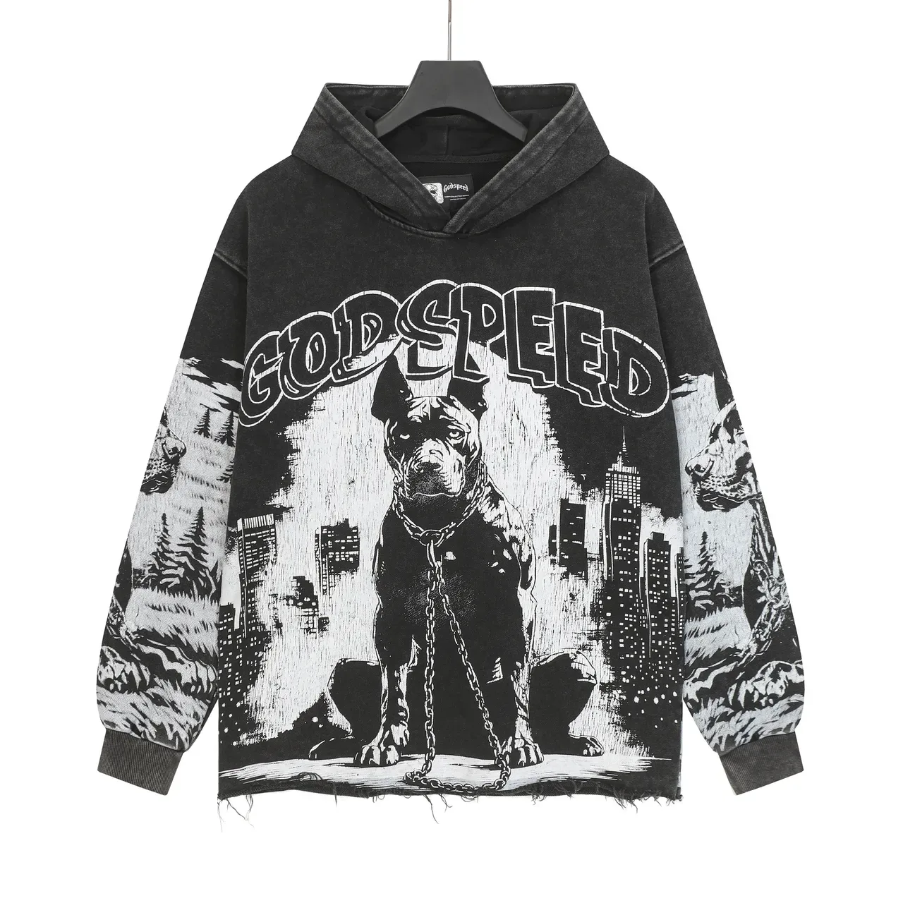 Godspeed Graphic Print Distressed Black Hoodie 2
