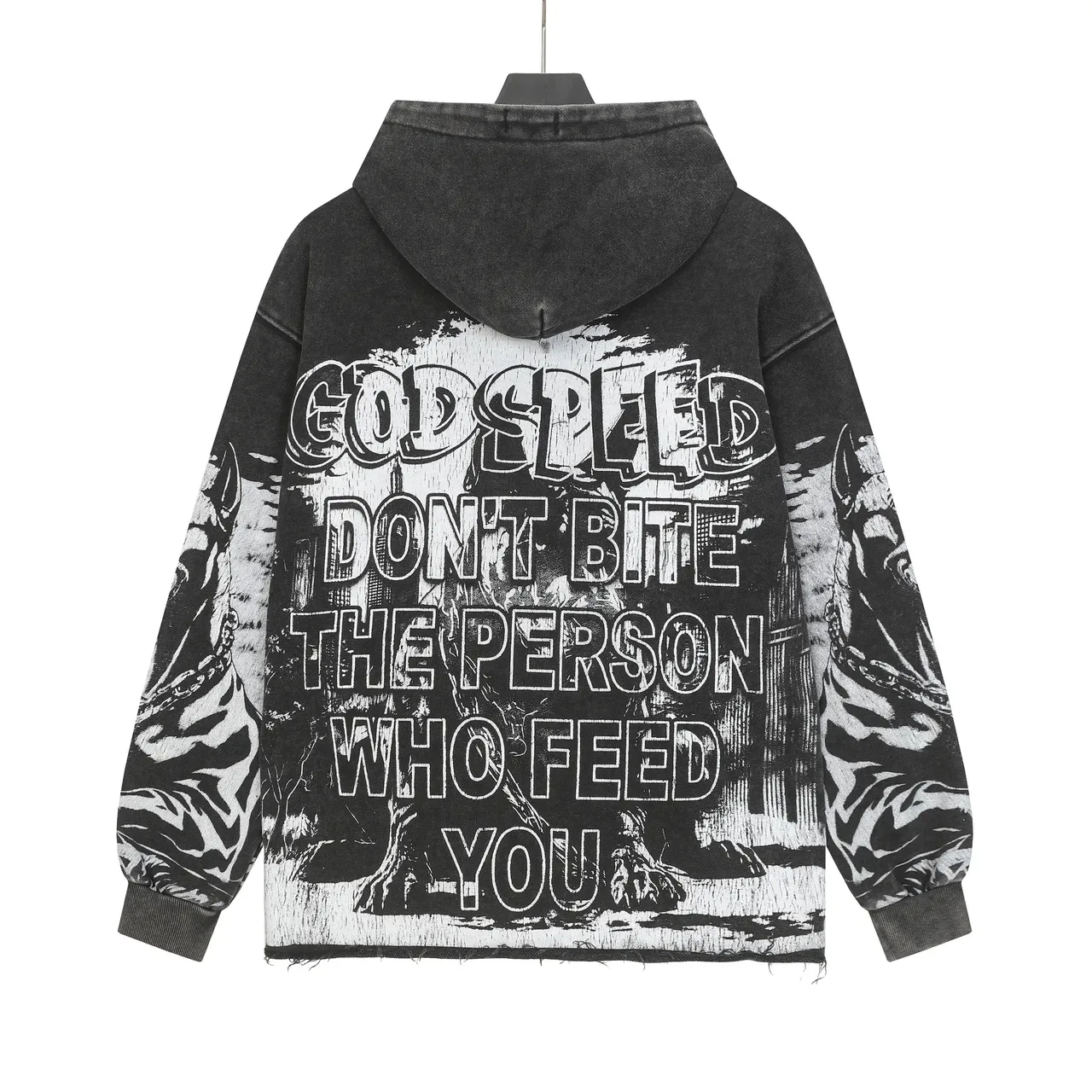 Godspeed Graphic Print Distressed Black Hoodie 3