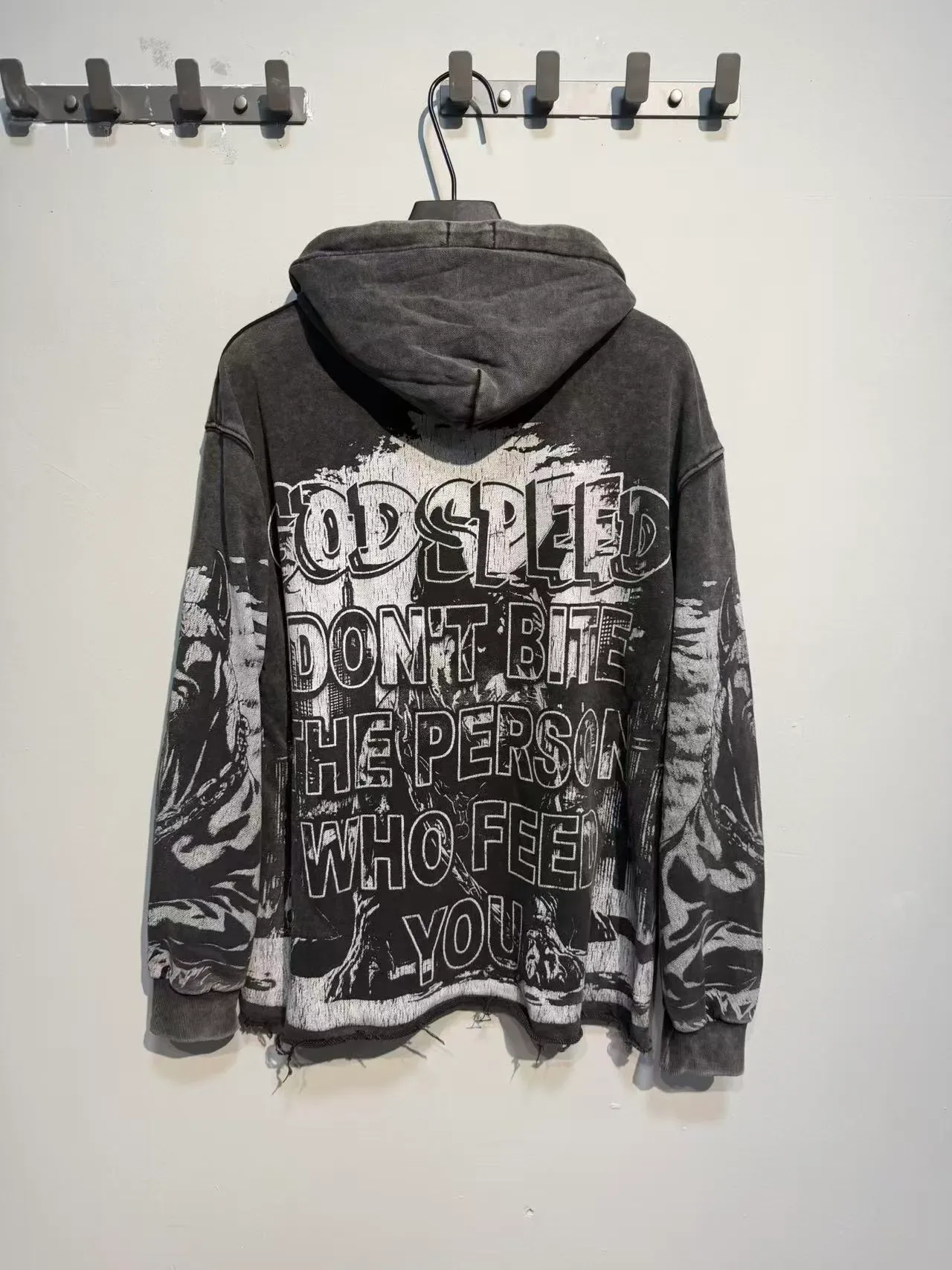 Godspeed Graphic Print Distressed Black Hoodie 7