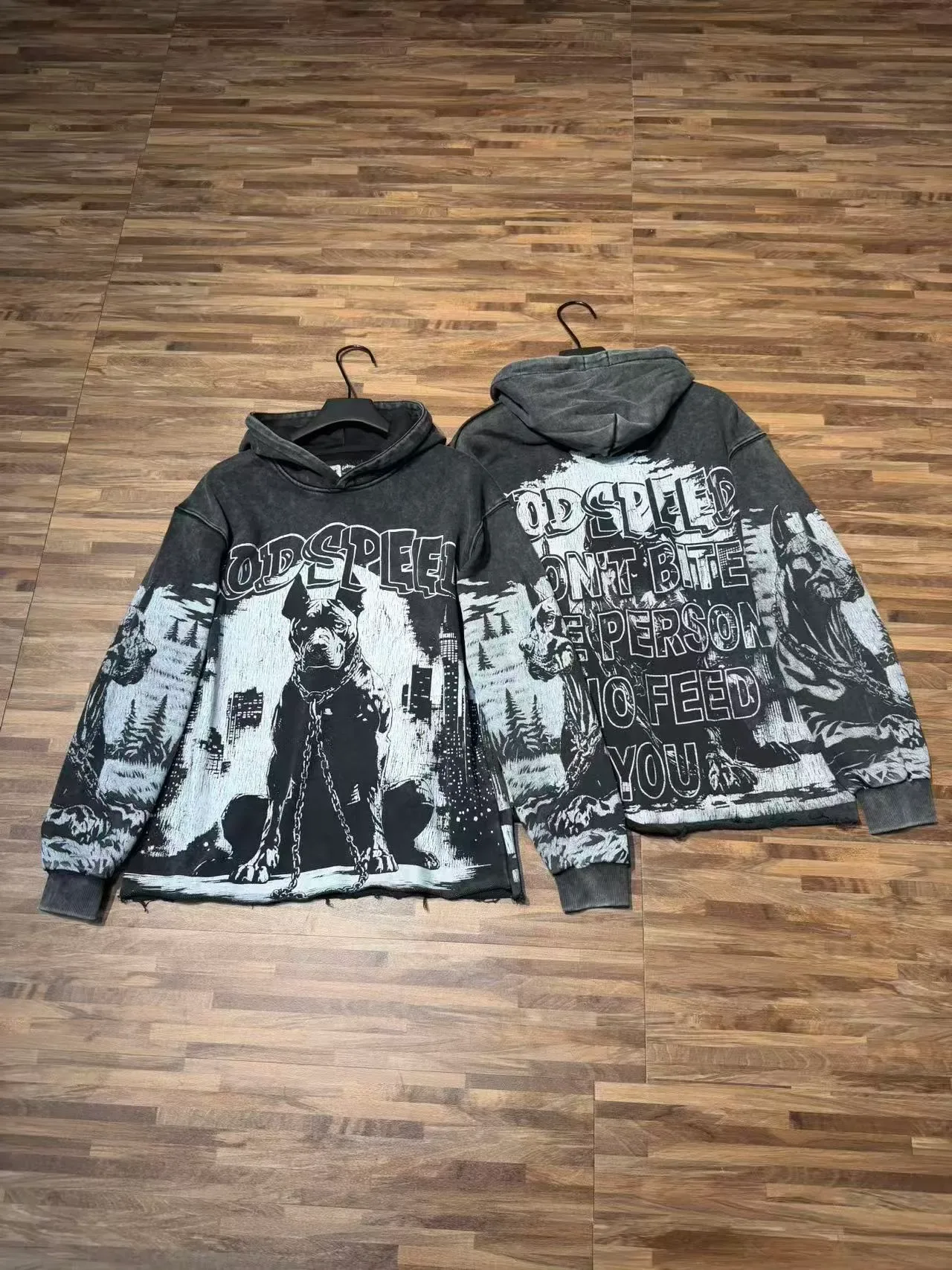 Godspeed Graphic Print Distressed Black Hoodie 9