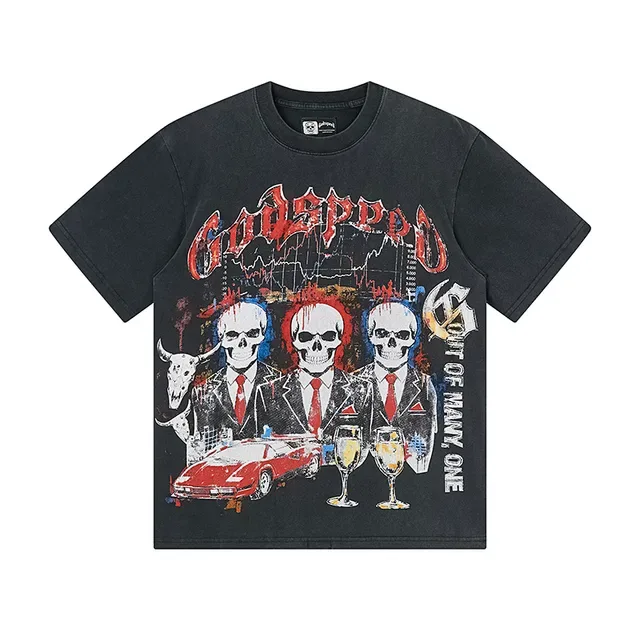 T-shirt Godspeed noir à imprimé graphique effet usé 2