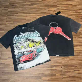T-shirt Godspeed oversized noir délavé à imprimé graphique