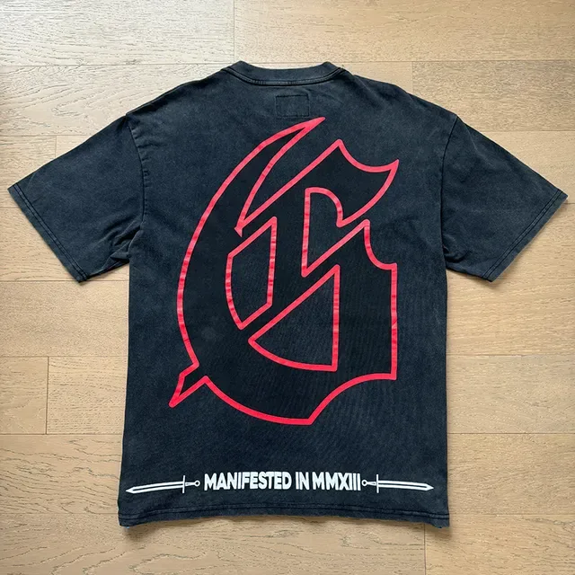 Camiseta Godspeed negra de lavado ácido con gráfico de carreras 7