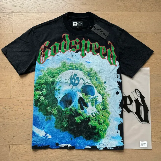 Godspeed骷髅丛林图案印花黑色T恤 5