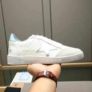 Golden Goose Ball Star Tênis Lifestyle Brancos e Azuis Lateral Misto Couro Camurça Superior