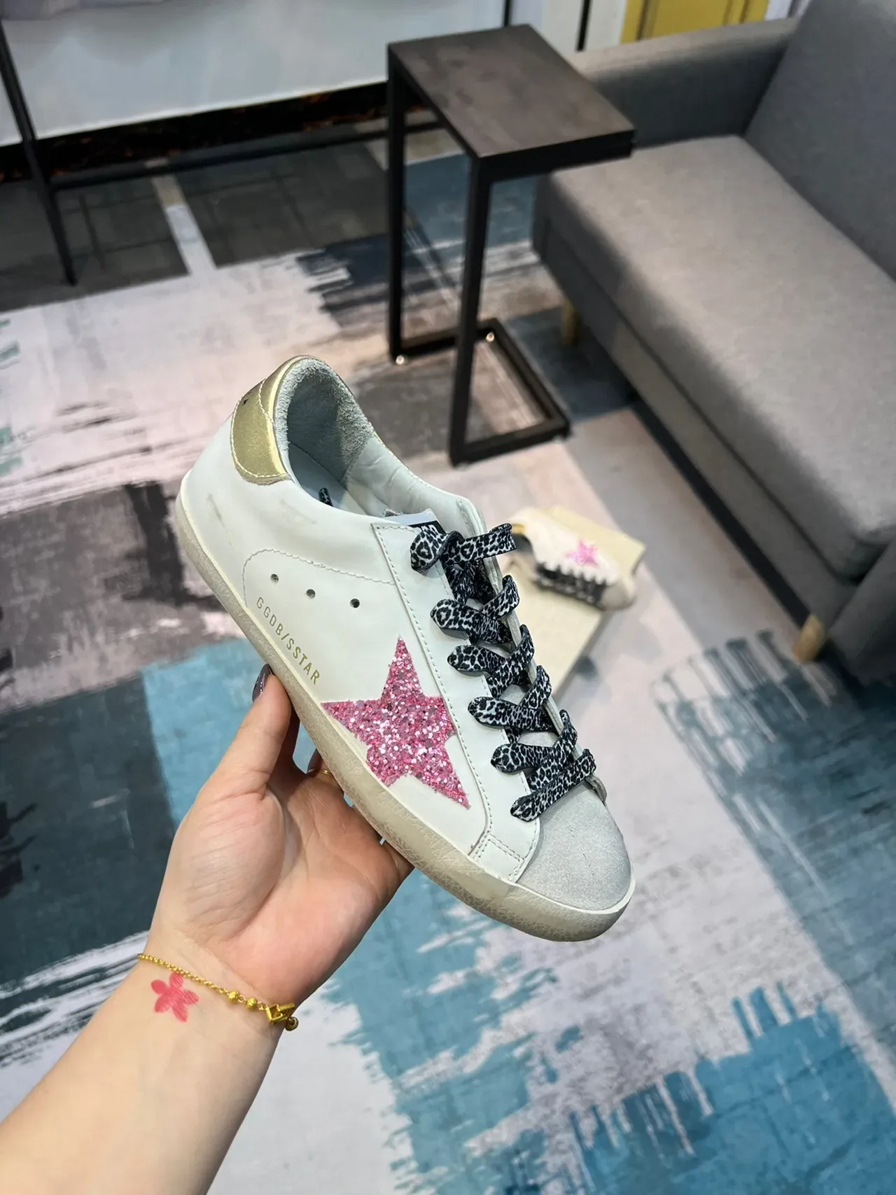 Golden Goose Superstar rose pailletée étoile léopard dentelle lifestyle sneaker 6