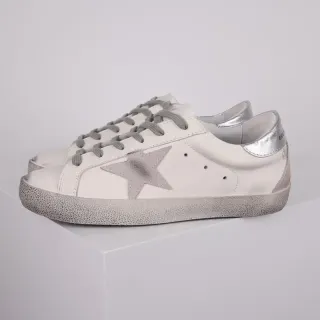 Golden Goose Superstar tênis lifestyle branco cinza desgastado sola de borracha com aba de calcanhar metálica