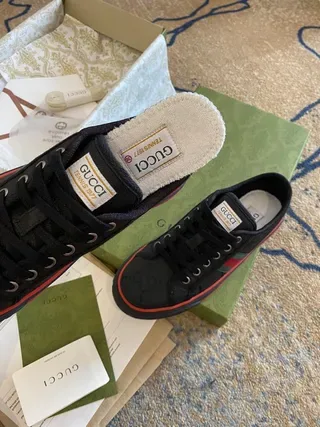 Gucci Ace Negro Rojo Low-Top Superior Tipo Lona Lifestyle Sneakers 4