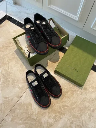 Gucci Ace Negro Rojo Low-Top Superior Tipo Lona Lifestyle Sneakers 5