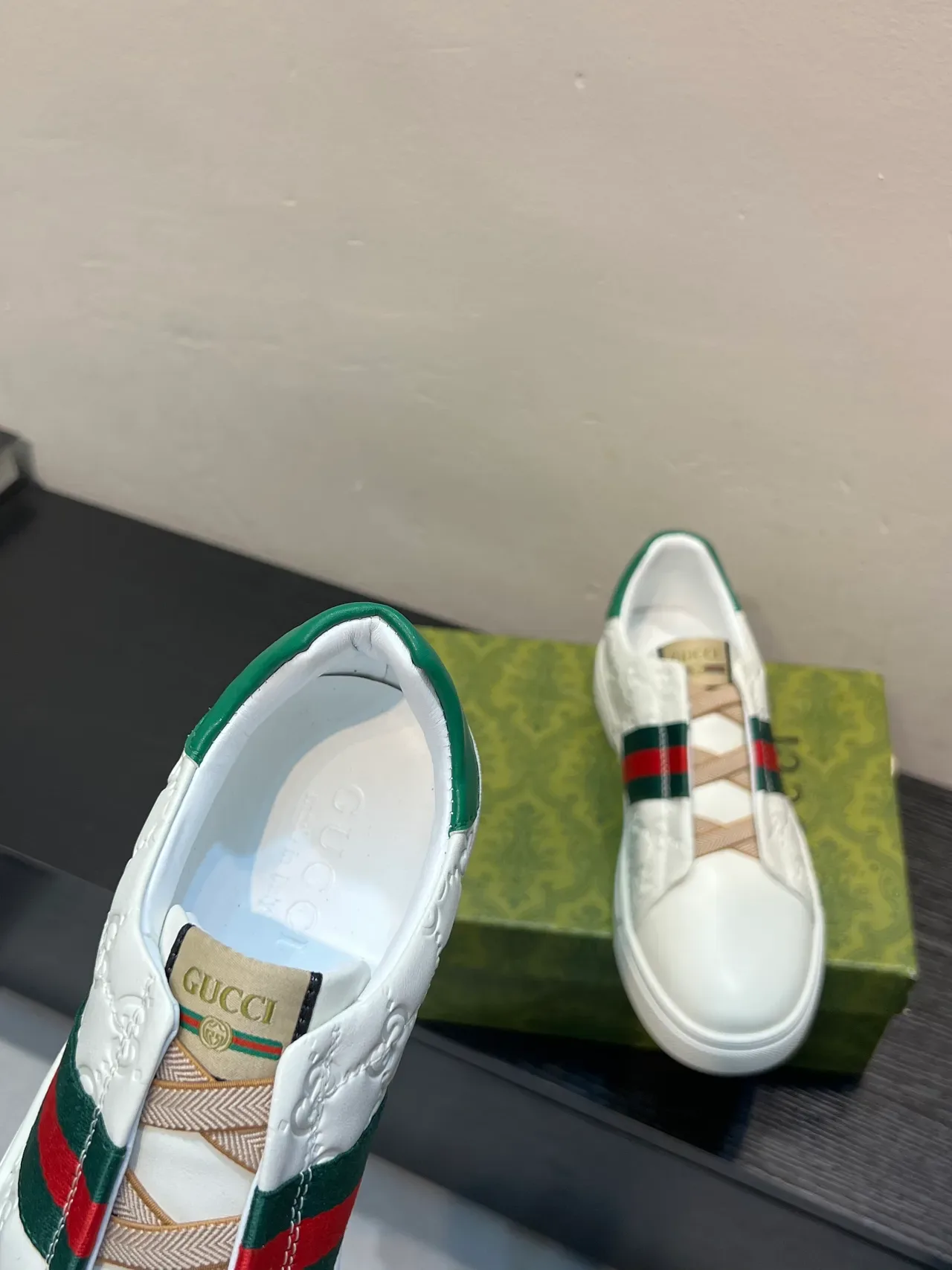 Gucci Ace Embossed GG Web Stripe Slip-On Lifestyle Sneakers 7