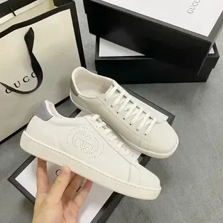 Gucci Ace Perforado Logotipo Blanco Estilo de vida Zapatillas