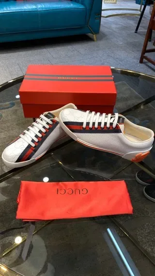 Gucci Ace Lifestyle Sneakers en Blanco, Rojo, Azul Marino, Naranja 7