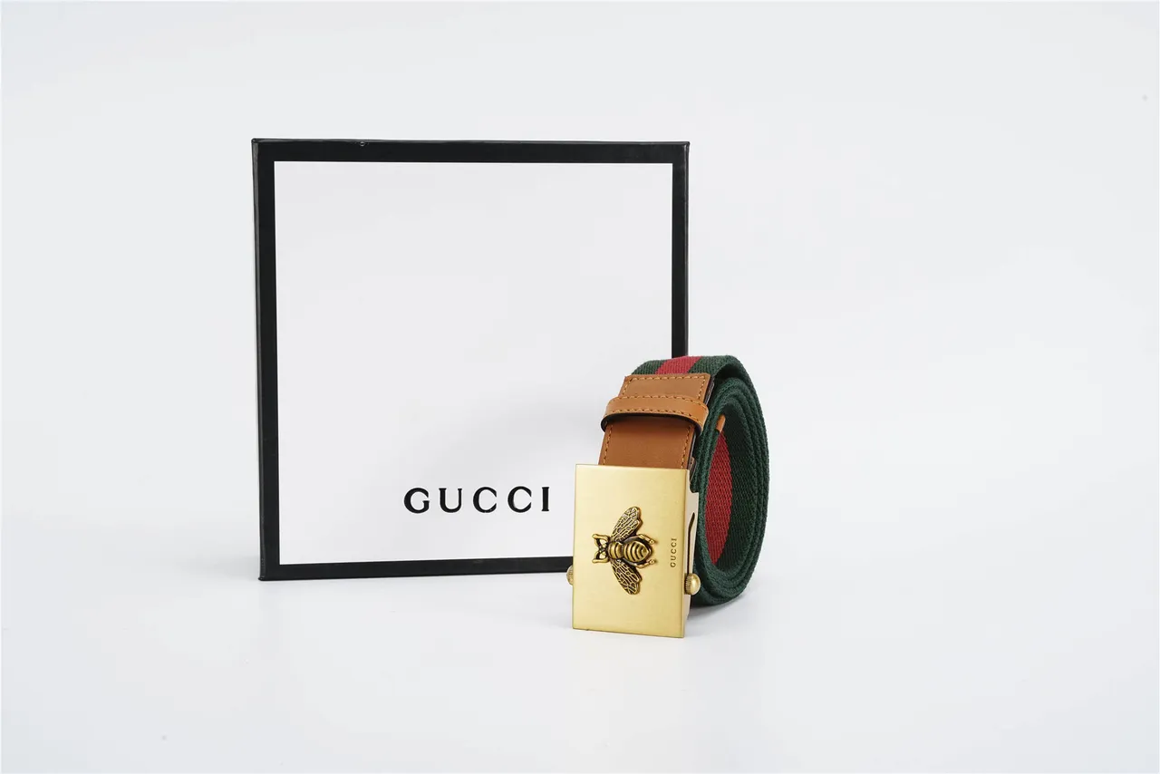 Gucci بكل نحلة أخضر بني منسوج شريط شبكي تفاصيل حزام كانفاس 6