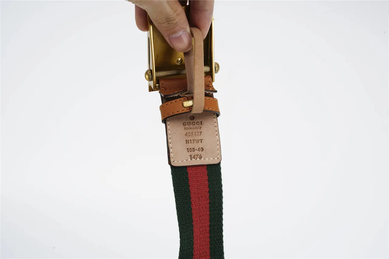 Gucci بكل نحلة أخضر بني منسوج شريط شبكي تفاصيل حزام كانفاس 7