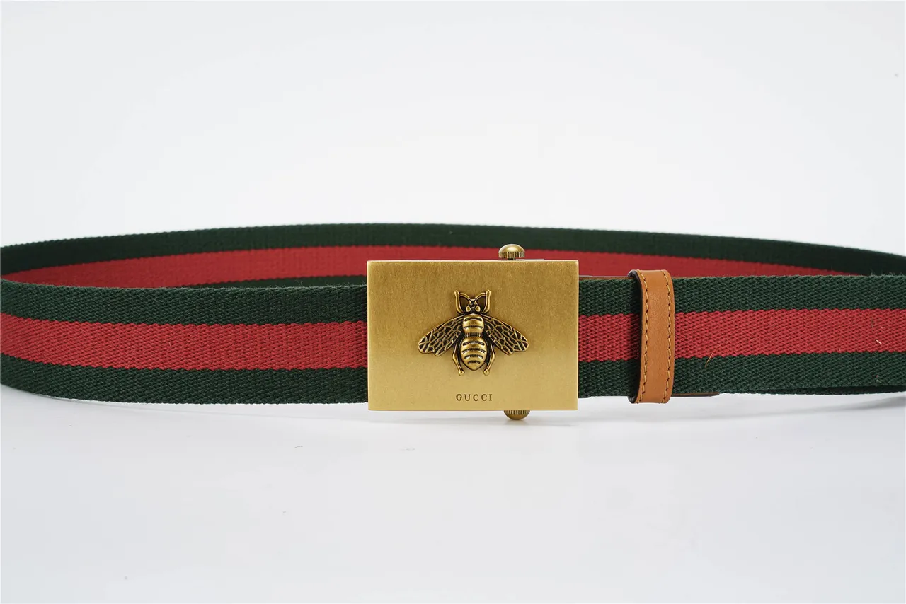 Gucci بكل نحلة أخضر بني منسوج شريط شبكي تفاصيل حزام كانفاس 8