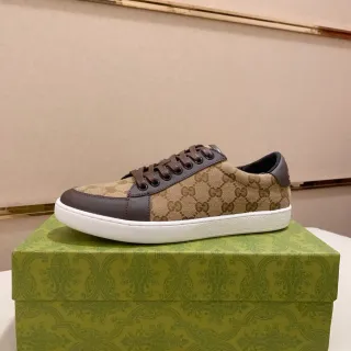 Gucci Beige Brown GG Monogram Lona con Acentos de Cuero Zapatillas Lifestyle