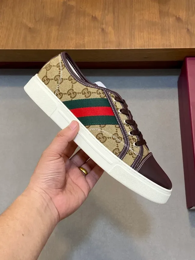Gucci Beige Brown GG Monogram Canvas Web Stripe Lifestyle Sneakers 4