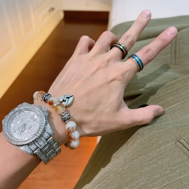 Gucci Pulsera de Cuentas Plateadas Beige con Piedras Ámbar y Blanco 5