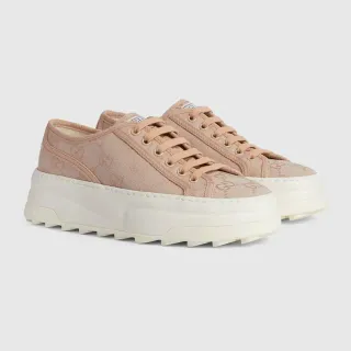 Gucci Beige Blanco Monogramado Lona Parte Superior Suela Plataforma Gruesa Zapatillas Lifestyle