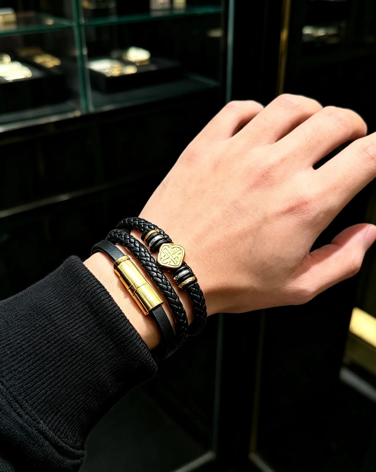 Gucci Black Gold Multi-Wrap Braided Leather Bracelet 8