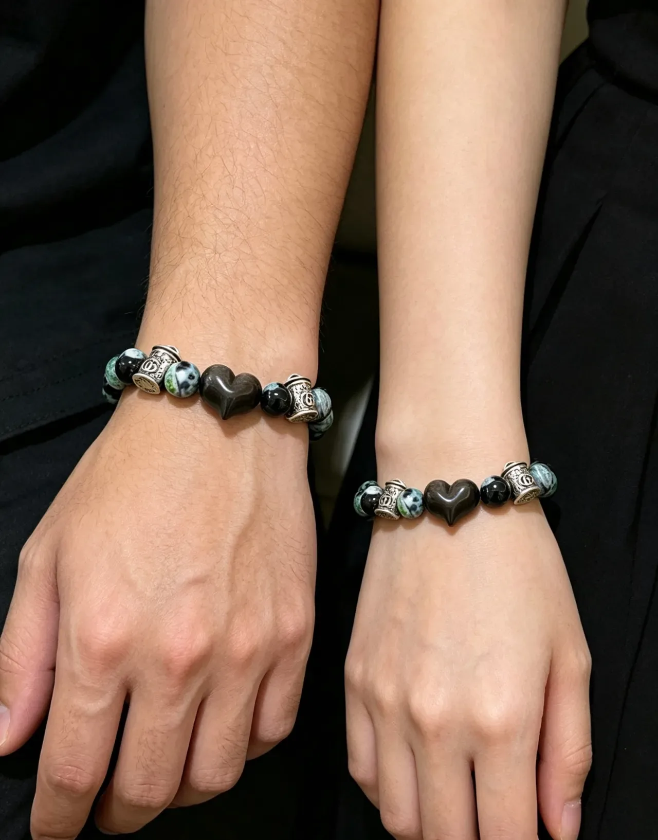 Gucci Black Green Beaded Marbled Stone Bracelet 8