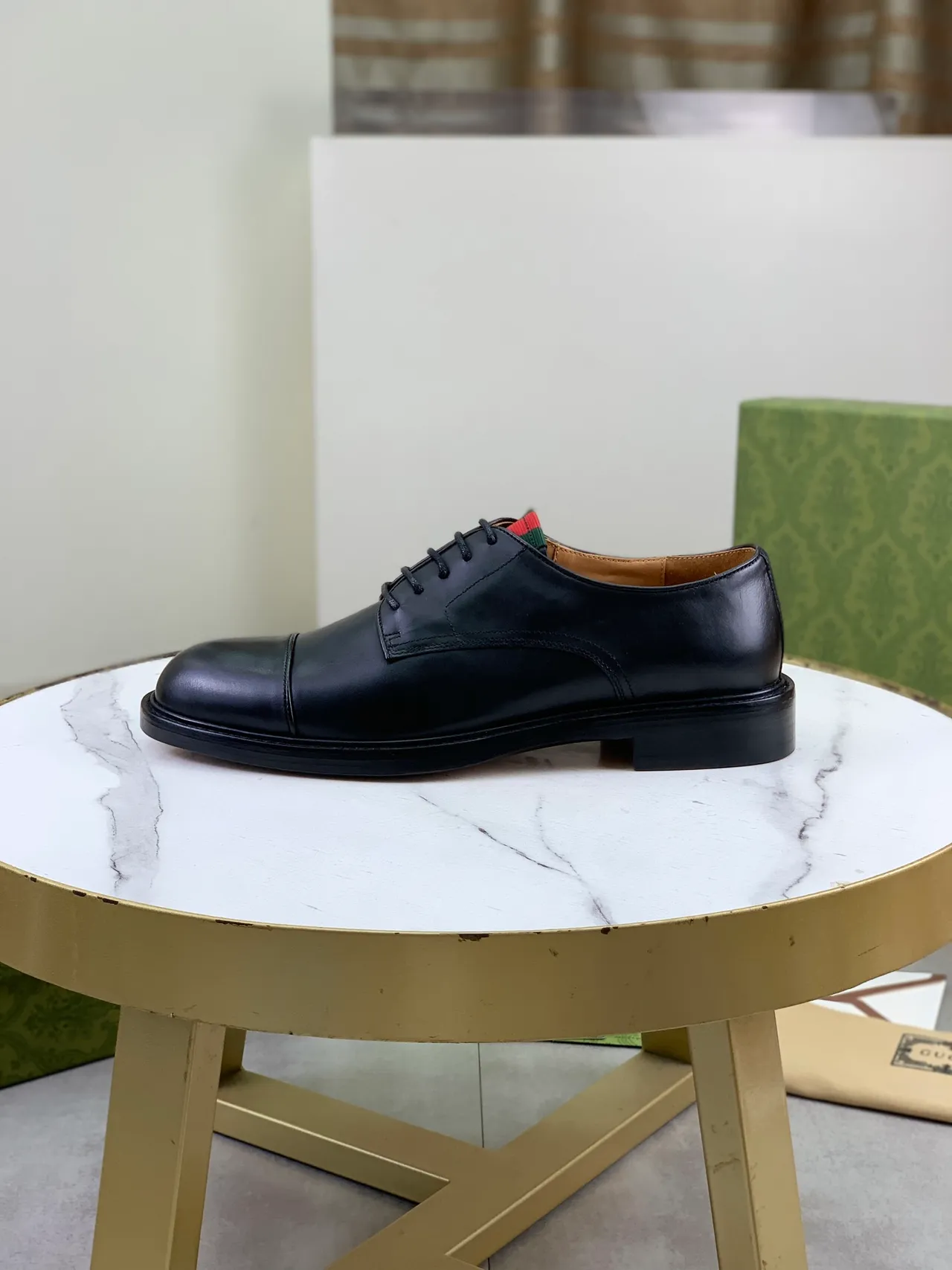 Gucci 黑色绿色 尖头 抛光皮革 牛津鞋 6