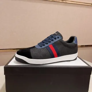 Gucci 黑色海军 GG Monogram 帆布 丝绒鞋头 休闲运动鞋