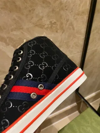 Gucci Negro Rojo High-Top GG Monograma Lona Lifestyle Sneakers 4