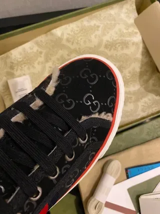 Gucci Negro Rojo High-Top GG Monograma Lona Lifestyle Sneakers 5