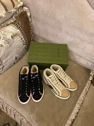 Gucci Negro Rojo High-Top GG Monograma Lona Lifestyle Sneakers 8