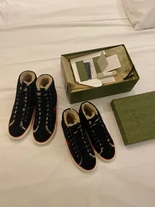 Gucci Negro Rojo High-Top GG Monograma Lona Lifestyle Sneakers 9