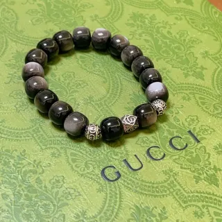 Gucci Pulsera Negra Plata Perla Piedra Y Metal