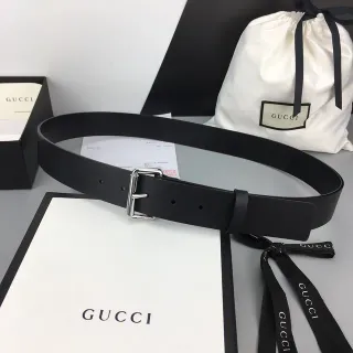 Gucci Black Silver Matte Polished Buckle Leather Belt