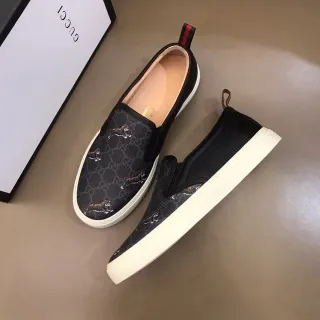 Gucci Negro Blanco GG Monogram Lona Bordados Tigres Zapatos Casual
