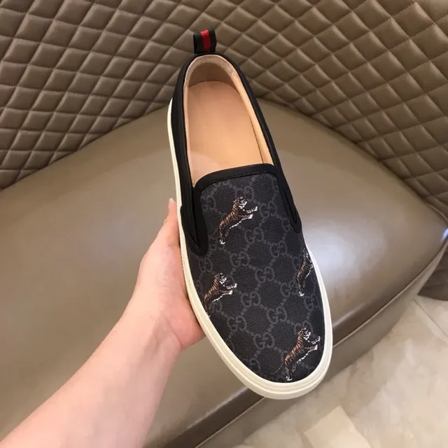 Gucci কালো সাদা GG Monogram ক্যানভাস সেলাই বাঘ ক্যাজুয়াল জুতা 2