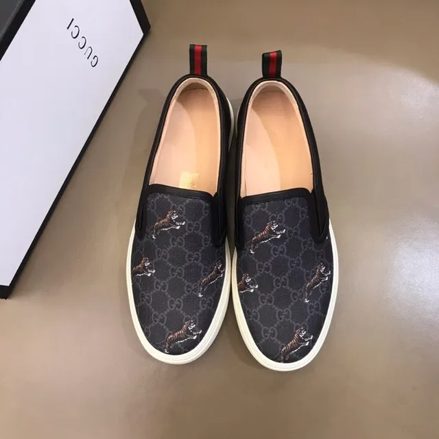 Gucci কালো সাদা GG Monogram ক্যানভাস সেলাই বাঘ ক্যাজুয়াল জুতা 3