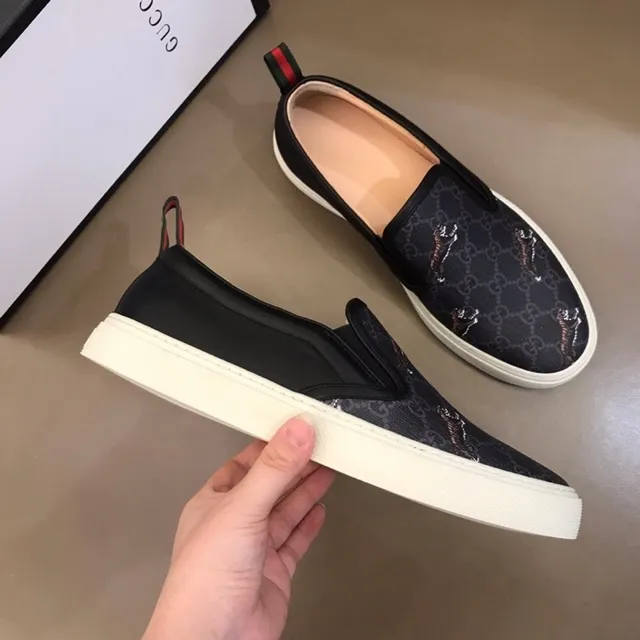 Gucci কালো সাদা GG Monogram ক্যানভাস সেলাই বাঘ ক্যাজুয়াল জুতা 7