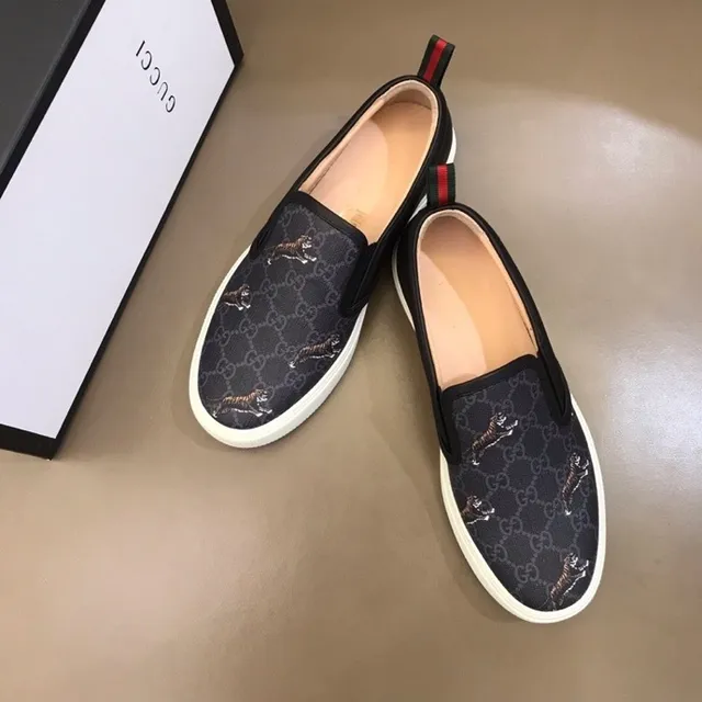 Gucci কালো সাদা GG Monogram ক্যানভাস সেলাই বাঘ ক্যাজুয়াল জুতা 8