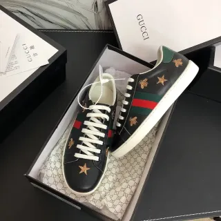 Gucci Negro Blanco Cuero Superior Rayas Web Detalle Lifestyle Sneakers