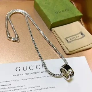 Gucci Chaîne Tressée Émail Noir Bague Interlocking G Collier