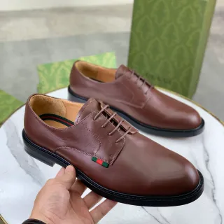 Gucci Brown Black Smooth Leather Open-Lace Construction Derby Shoes