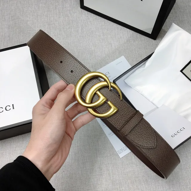 حزام غوتشي دبل جي بني ذهبي إبزة Interlocking Buckle جلد مموج 5