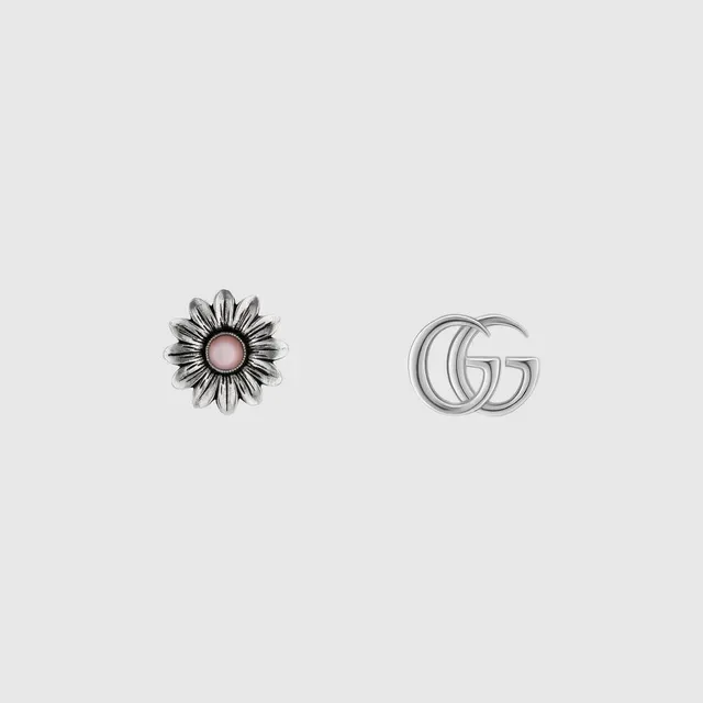 Gucci Double G أقراط أذن زهور مسمار فضي أزرق متشابكة دوارة الشمس 8