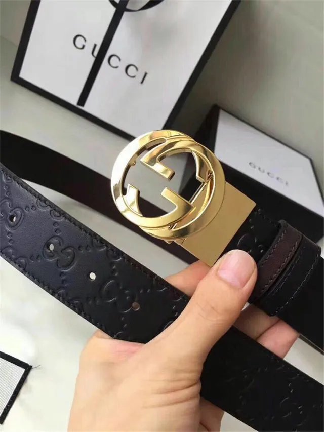 Gucci Double G Interlocking Buckle Cinto de couro preto 2