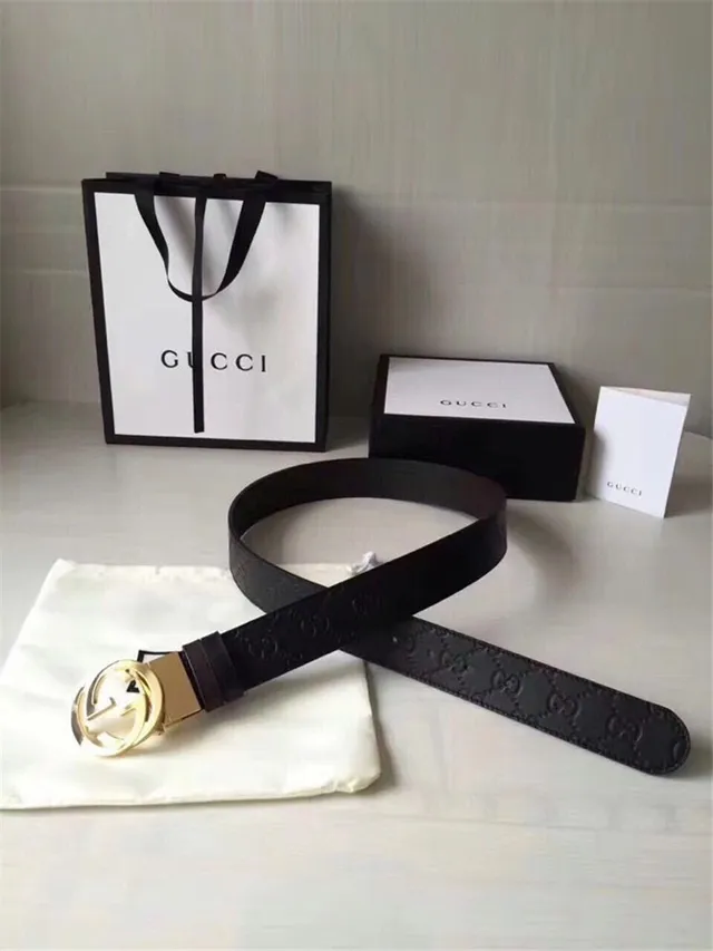Gucci Double G Interlocking Buckle Cinto de couro preto 3