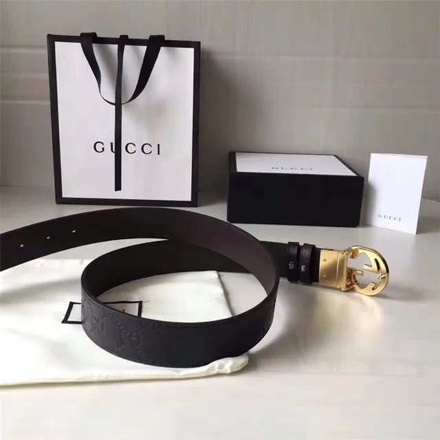 Gucci Double G Interlocking Buckle Cinto de couro preto 5