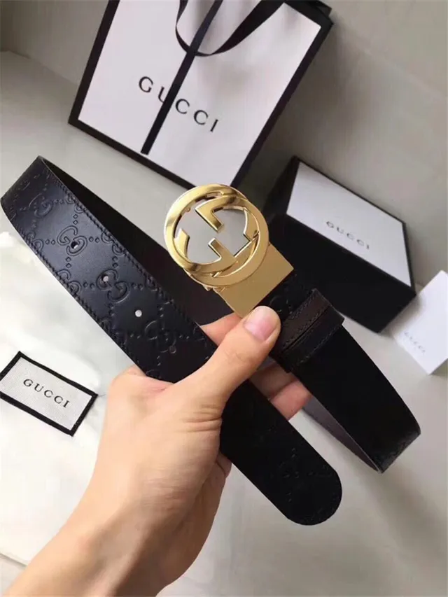 Gucci Double G Interlocking Buckle Cinto de couro preto 8