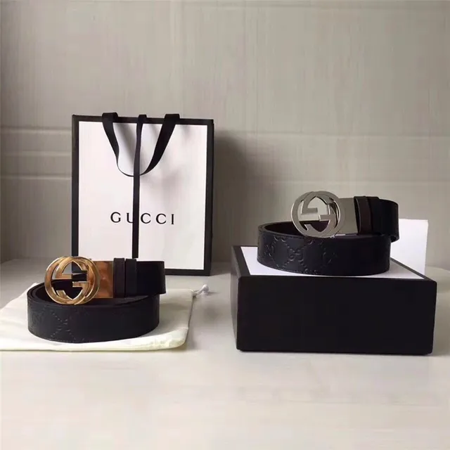 Gucci Double G Interlocking Buckle Cinto de couro preto 11